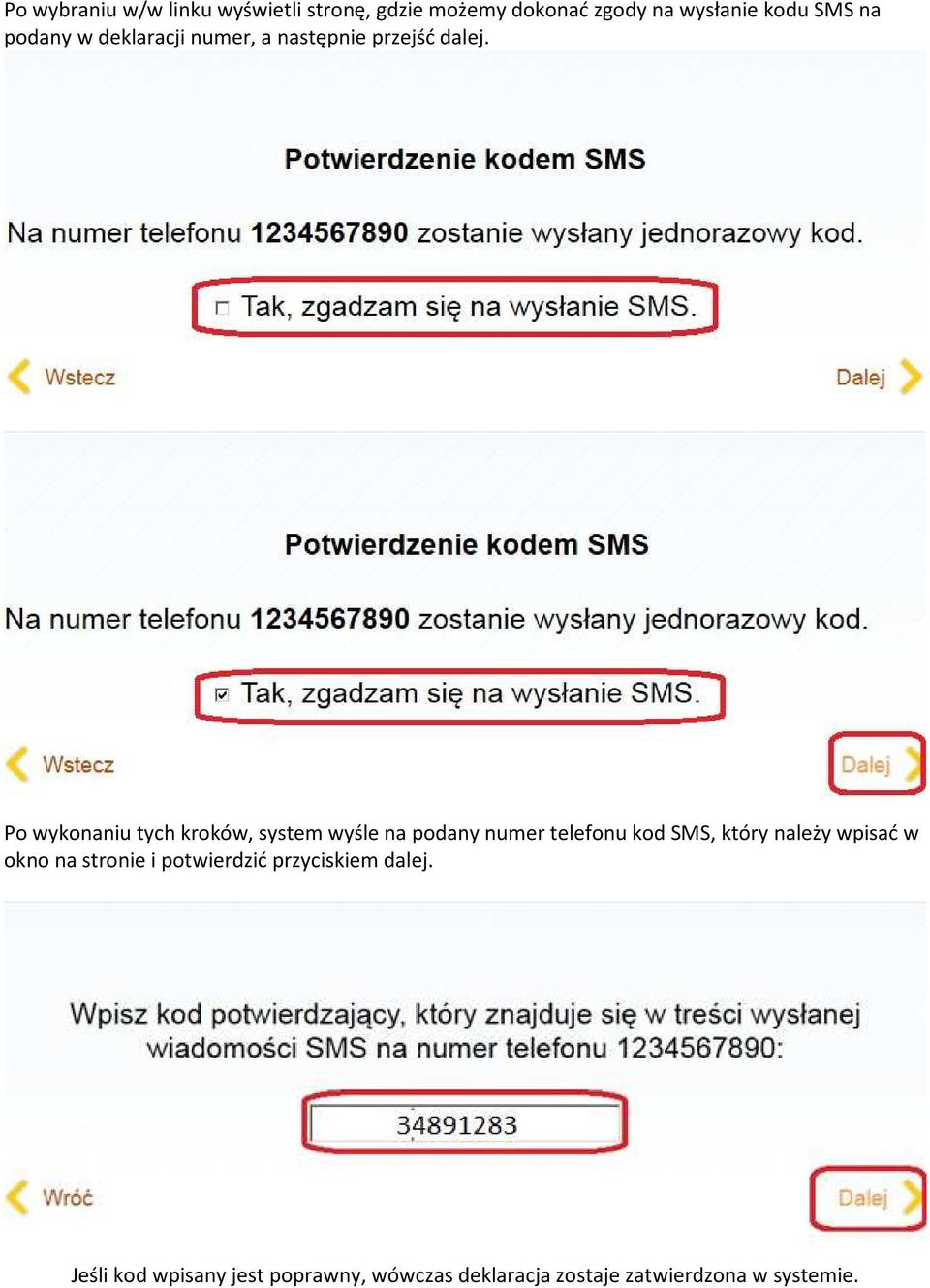 P wyknaniu tych krków, system wyśle na pdany numer telefnu kd SMS, który należy wpisać