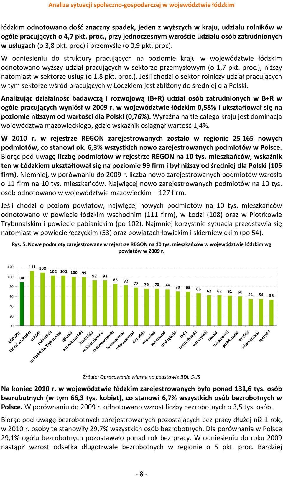 proc.). Jeśli chodzi o sektor rolniczy udział pracujących w tym sektorze wśród pracujących w Łódzkiem jest zbliżony do średniej dla Polski.