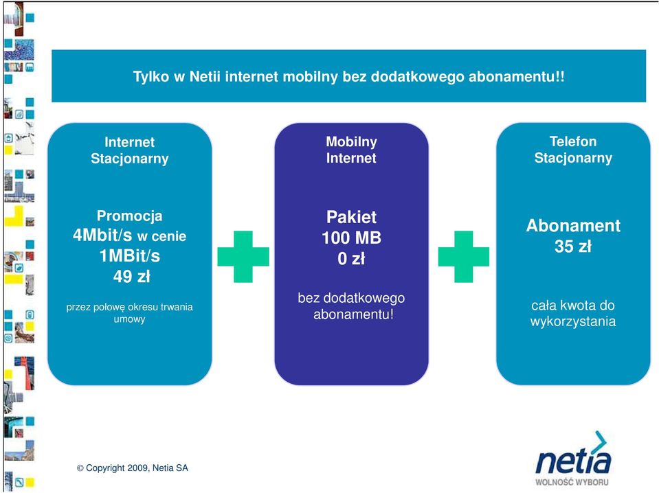 4Mbit/s w cenie 1MBit/s 49 zł przez połowę okresu trwania umowy Pakiet