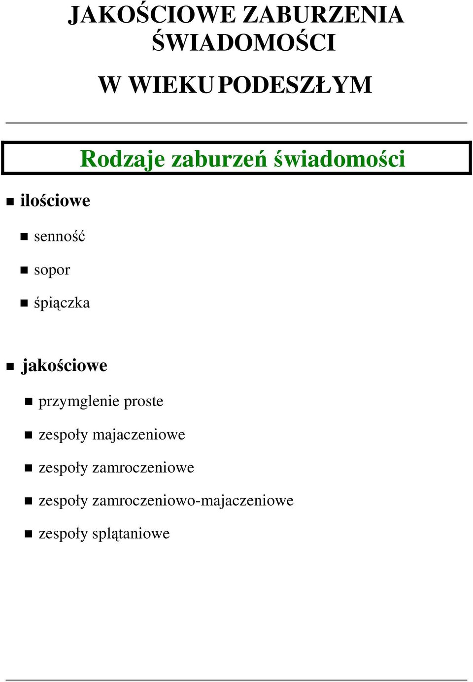 świadomości jakościowe przymglenie proste zespoły