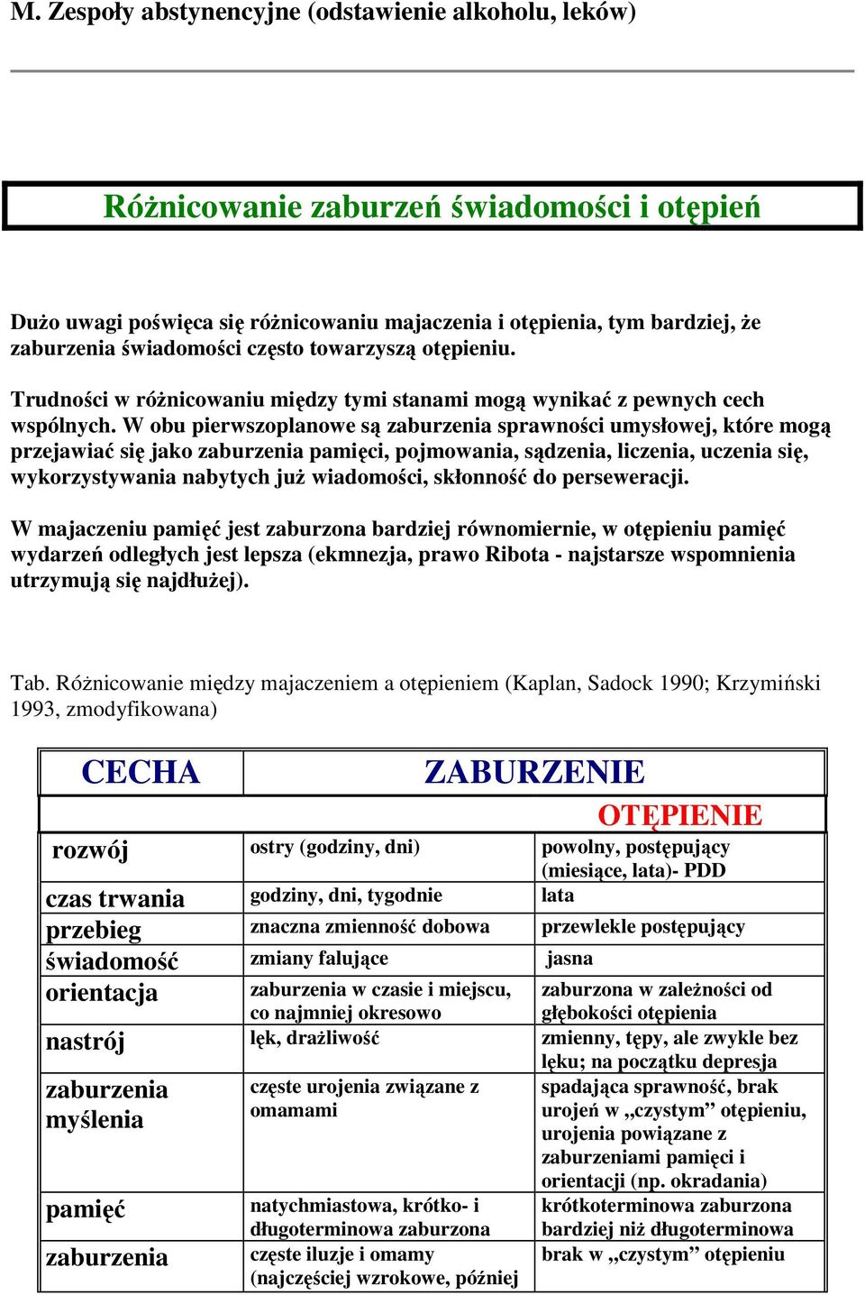 W obu pierwszoplanowe są zaburzenia sprawności umysłowej, które mogą przejawiać się jako zaburzenia pamięci, pojmowania, sądzenia, liczenia, uczenia się, wykorzystywania nabytych juŝ wiadomości,