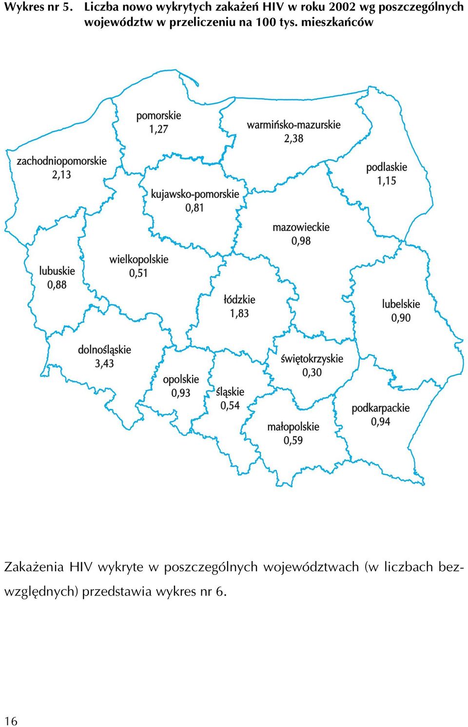 poszczególnych województw w przeliczeniu na 100 tys.