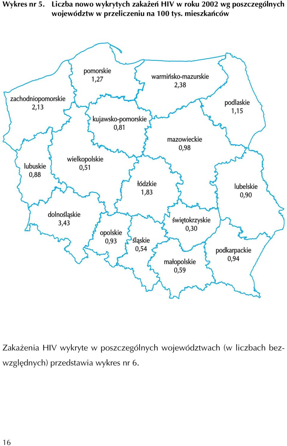 poszczególnych województw w przeliczeniu na 100 tys.