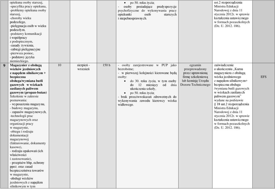 9 Magazynier z obsługą wózków jezdniowych z napędem silnikowym + bezpieczna obsługa/wymiana butli gazowych w wózkach zasilanych paliwem gazowym (propan-butan) Szkolenie w zakresie poznawania: -