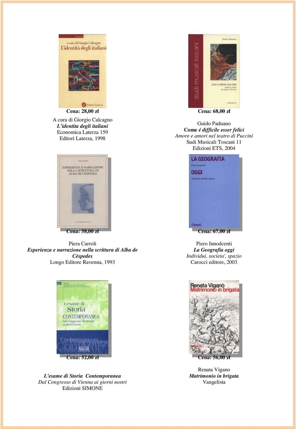 scrittura di Alba de Céspedes Longo Editore Ravenna, 1993 Cena: 67,00 zł Piero Innodcenti La Geografia oggi Individui, societa', spazio Carocci editore, 2003