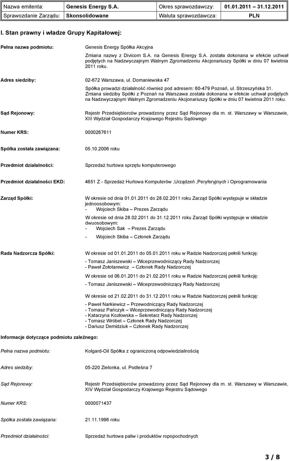 Adres siedziby: 02-672 Warszawa, ul. Domaniewska 47 Spółka prowadzi działalność również pod adresem: 60-479 Poznań, ul. Strzeszyńska 31.