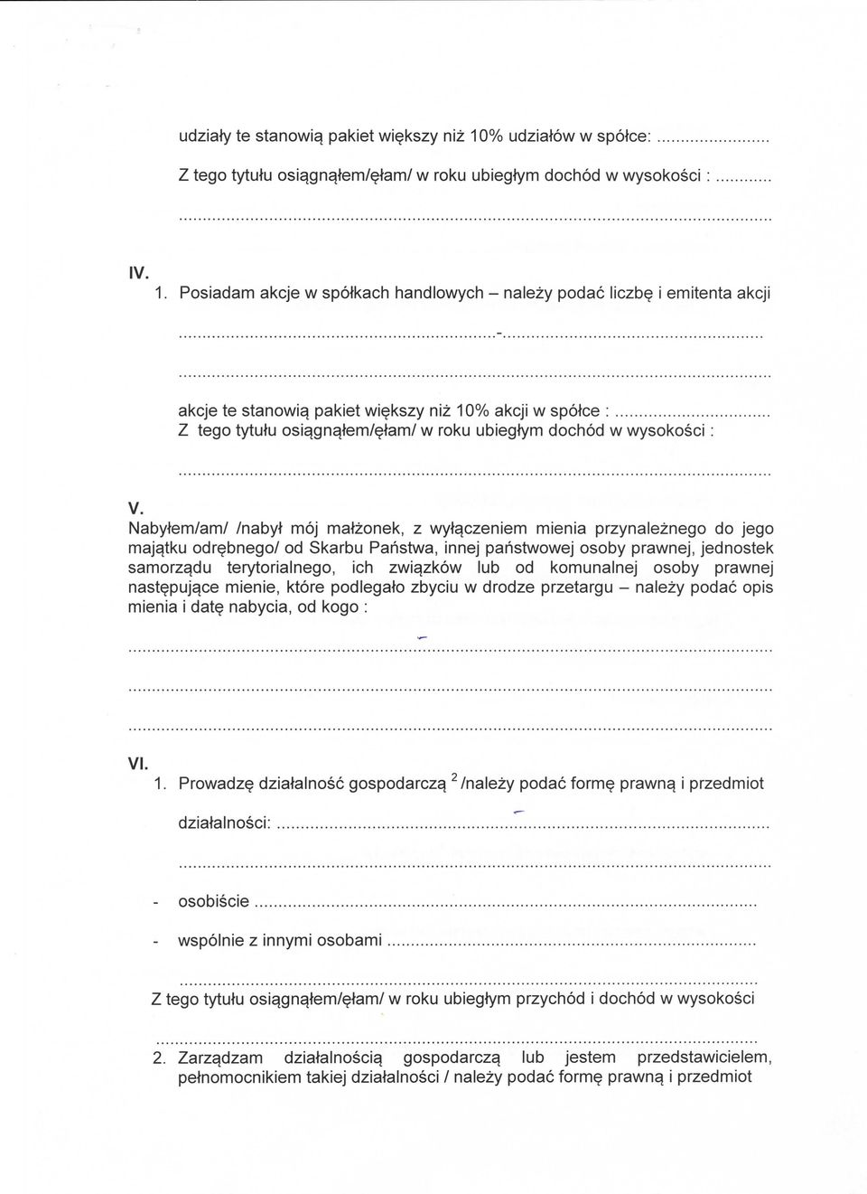 Posiadam akcje w spolkach handlowych - nalezy podac liczbe i emitenta akcji akcje te stanowiq pakiet wiekszy niz 10% akcji wspolce : Z tego tytutu osiajgnajem/eiam/ w roku ubiegfym dochod w