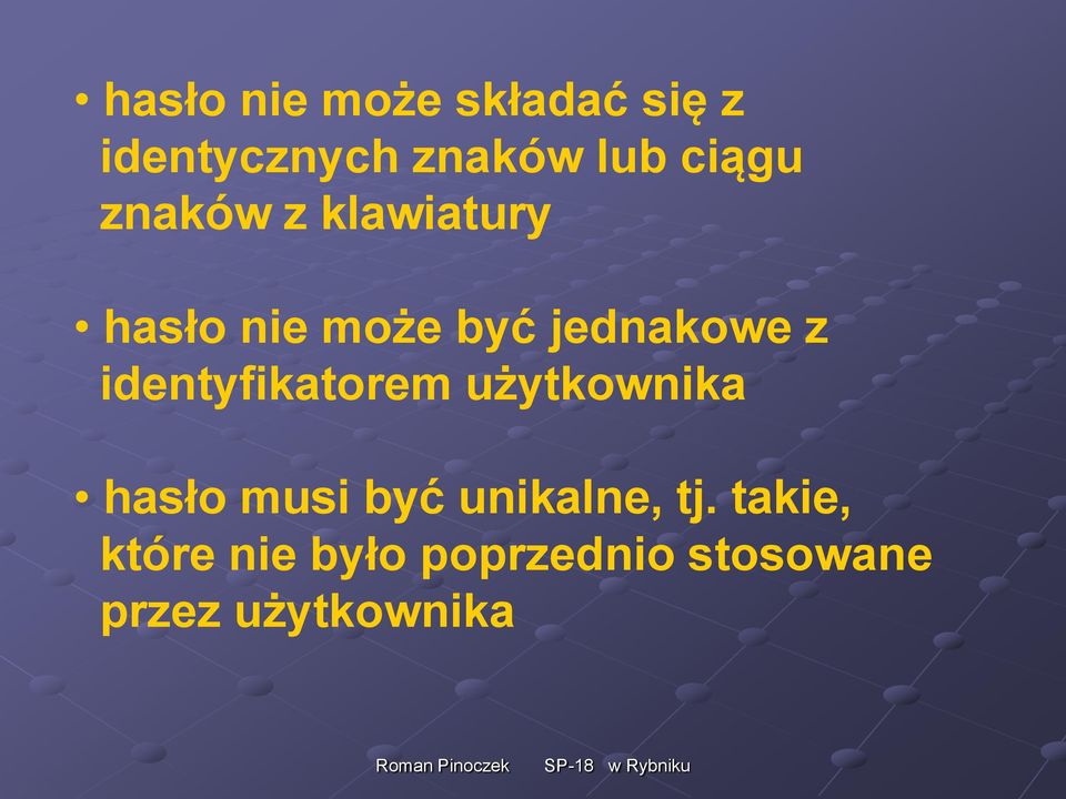 identyfikatorem użytkownika hasło musi być unikalne, tj.