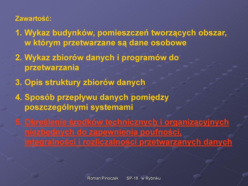 Wykaz zbiorów danych i programów do przetwarzania 3. Opis struktury zbiorów danych 4.