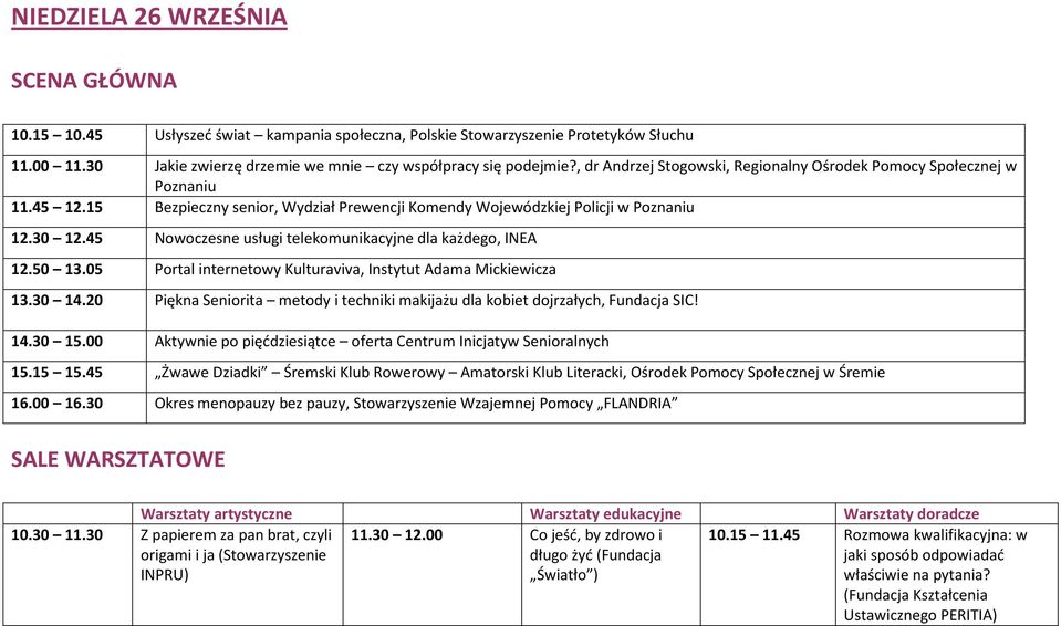 45 Nowoczesne usługi telekomunikacyjne dla każdego, INEA 12.50 13.05 Portal internetowy Kulturaviva, Instytut Adama Mickiewicza 13.30 14.