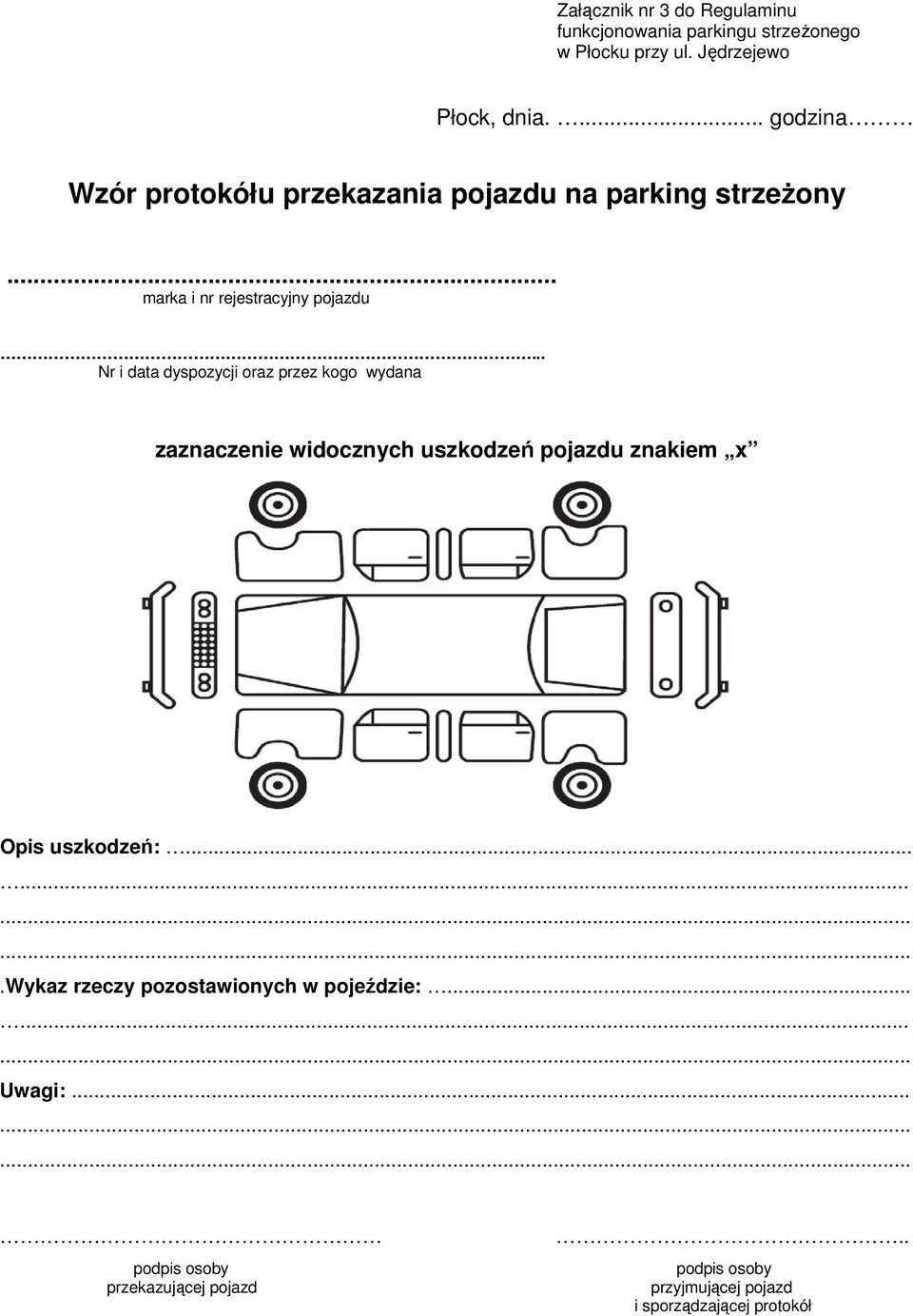 .. Nr i data dyspozycji oraz przez kogo wydana zaznaczenie widocznych uszkodzeń pojazdu znakiem x Opis uszkodzeń:.