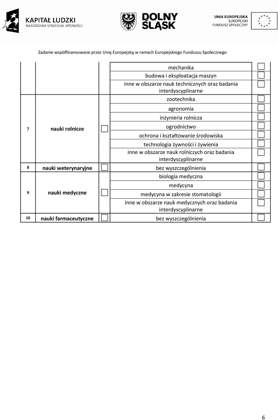 obszarze nauk rolniczych oraz badania 8 nauki weterynaryjne bez wyszczególnienia biologia medyczna 9 nauki medyczne