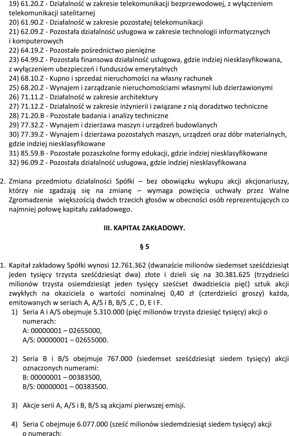 Z - Pozostała finansowa działalność usługowa, gdzie indziej niesklasyfikowana, z wyłączeniem ubezpieczeń i funduszów emerytalnych 24) 68.10.