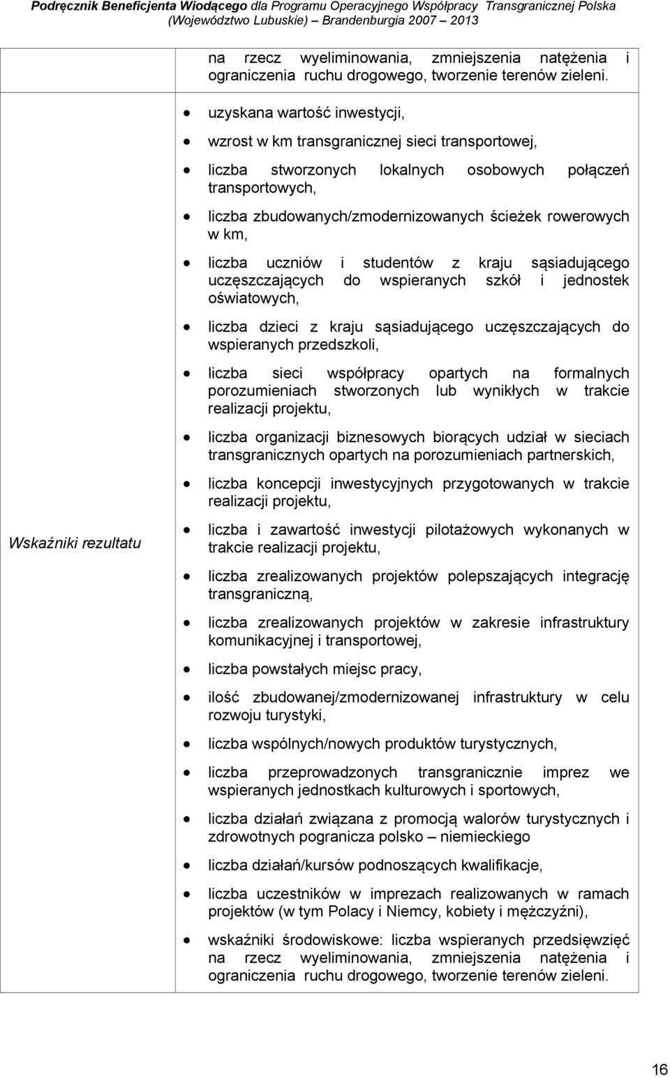 ścieżek rowerowych w km, liczba uczniów i studentów z kraju sąsiadującego uczęszczających do wspieranych szkół i jednostek oświatowych, liczba dzieci z kraju sąsiadującego uczęszczających do
