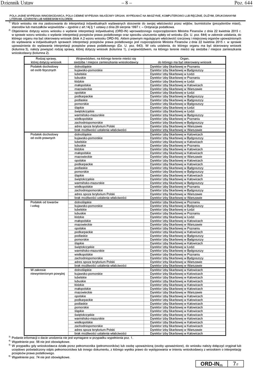 marszałków województw zgodnie z art.14j 1 ustawy z dnia 29 sierpnia 1997 r. Ordynacja podatkowa.