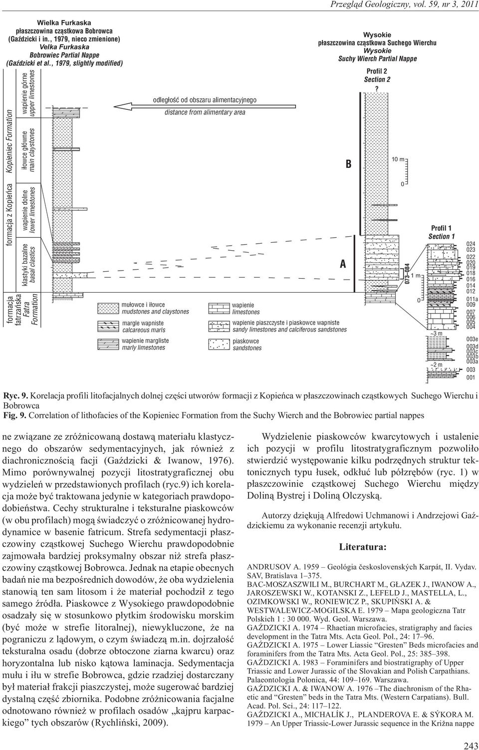 formacja fatrzañska Fatra Formation mu³owce i i³owce mudstones and claystones margle wapniste calcareous marls wapienie margliste marly limestones odleg³oœæ od obszaru alimentacyjnego distance from