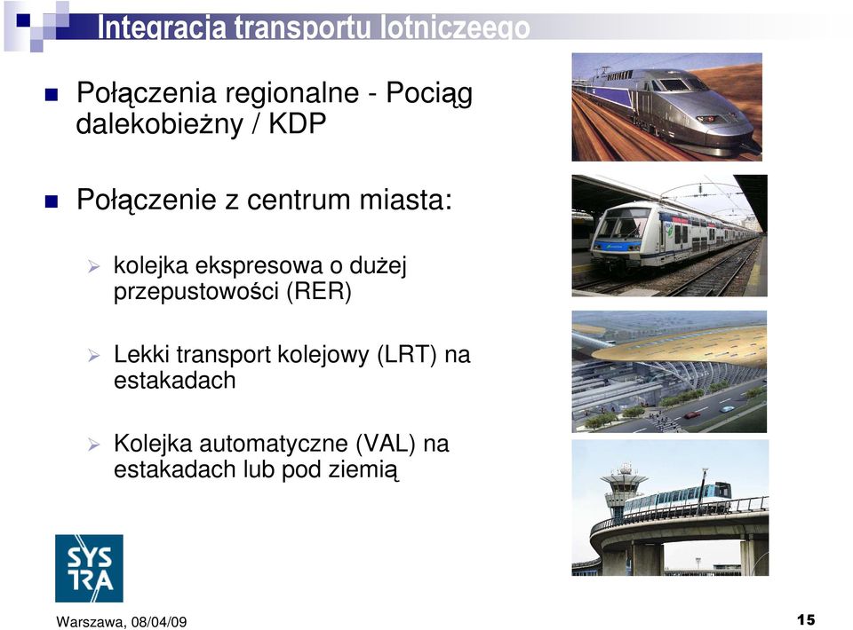 ekspresowa o duŝej przepustowości (RER) Lekki transport kolejowy