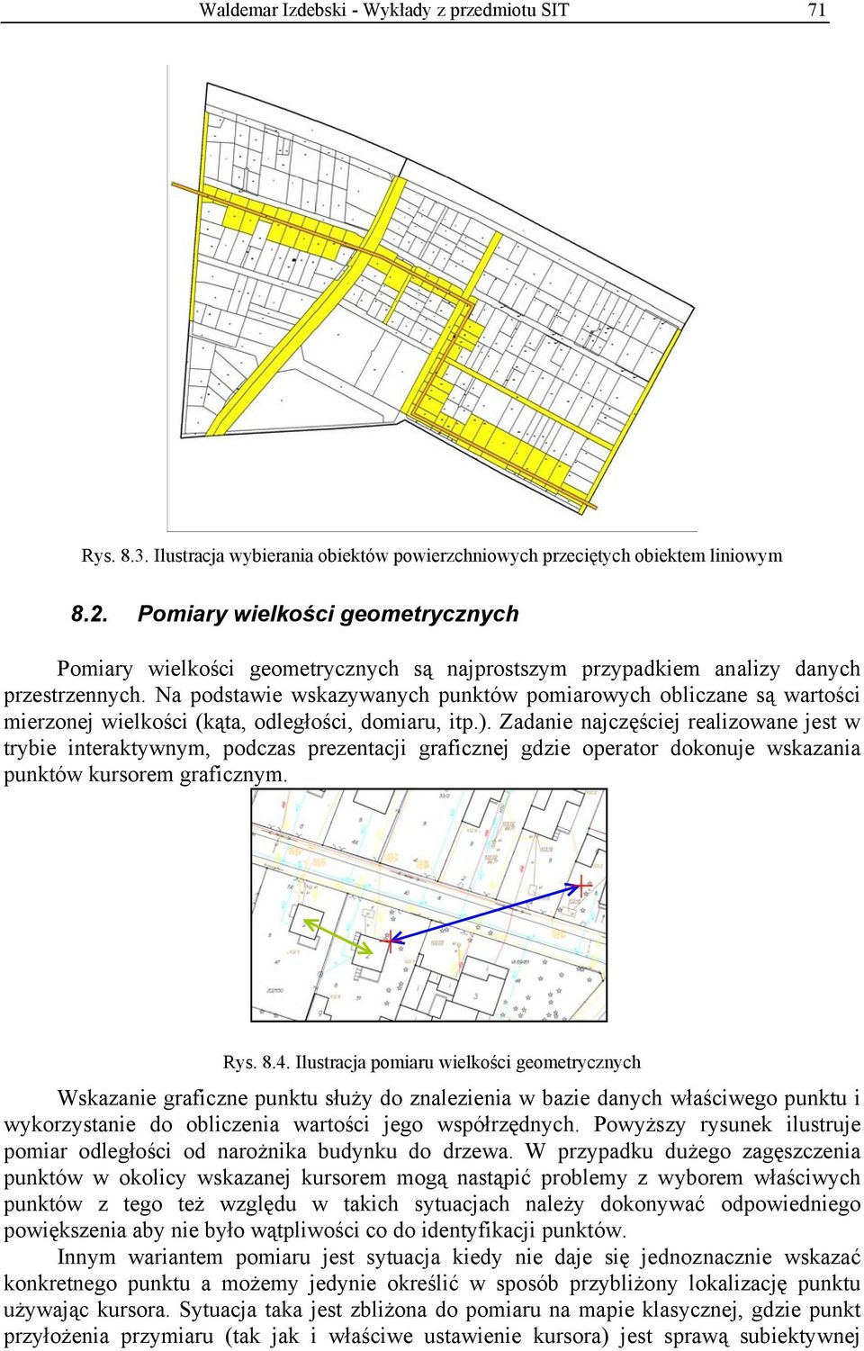 Na podstawie wskazywanych punktów pomiarowych obliczane są wartości mierzonej wielkości (kąta, odległości, domiaru, itp.).