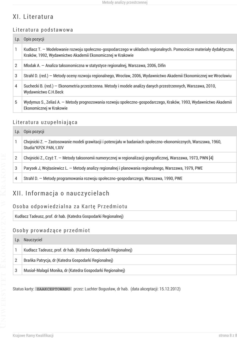 ) Metody oceny rozwoju regionalnego, Wrocław, 2006, Wydawnictwo Akademii Ekonomicznej we Wrocławiu 4 Suchecki B. (red.) Ekonometria przestrzenna.