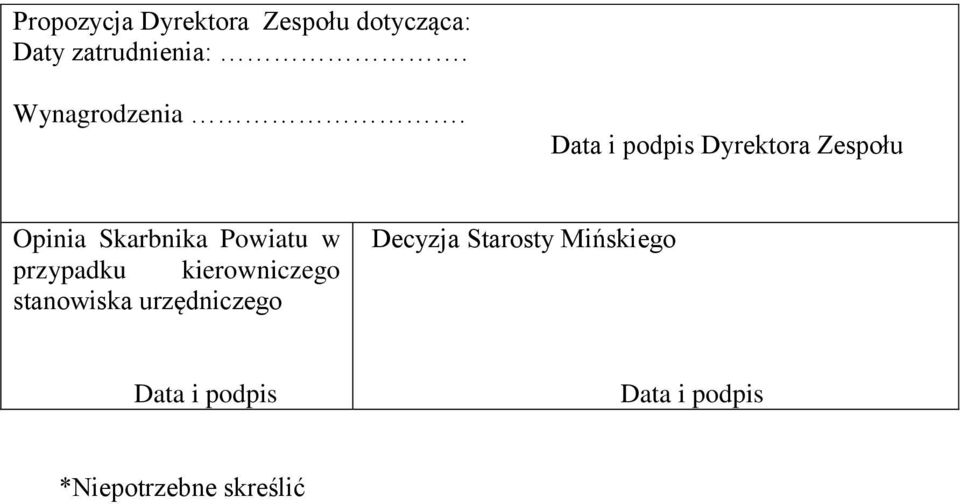 Data i podpis Dyrektora Zespołu Opinia Skarbnika Powiatu w