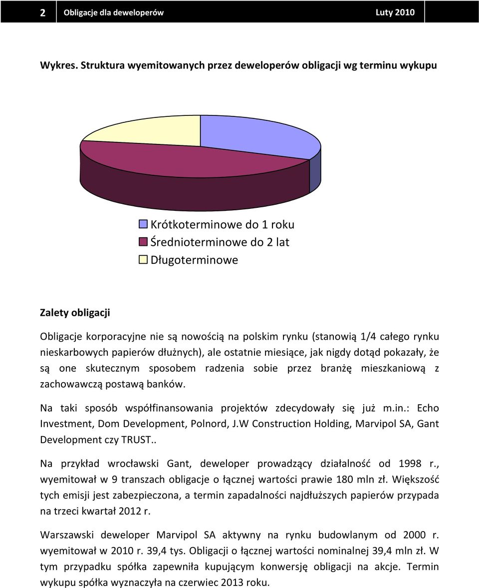 polskim rynku (stanowią 1/4 całego rynku nieskarbowych papierów dłużnych), ale ostatnie miesiące, jak nigdy dotąd pokazały, że są one skutecznym sposobem radzenia sobie przez branżę mieszkaniową z