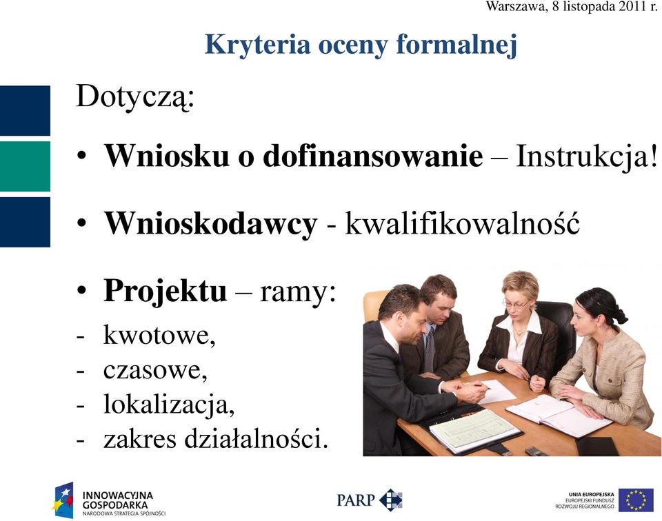 Wnioskodawcy - kwalifikowalność Projektu