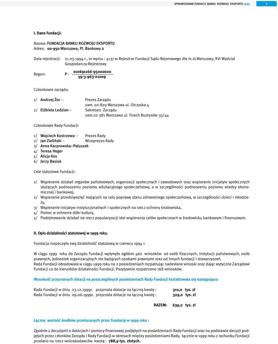 02-829 Warszawa ul. Olczyska 4 2/ Elżbieta Ledzion Sekretarz Zarządu zam.02-381 Warszawa ul.