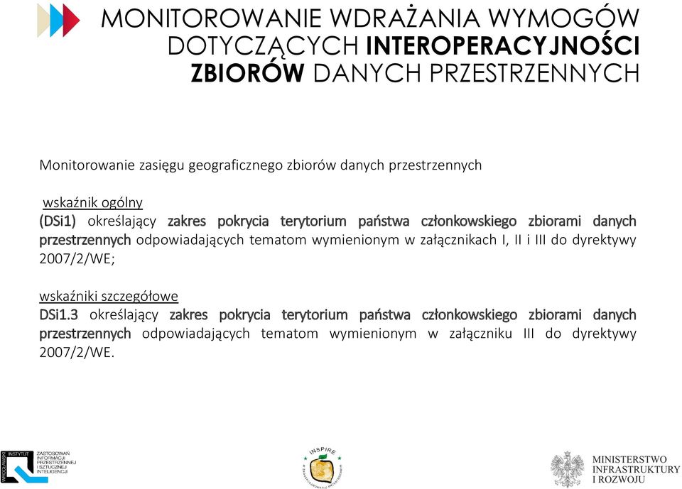 odpowiadających tematom wymienionym w załącznikach I, II i III do dyrektywy 2007/2/WE; wskaźniki szczegółowe DSi1.