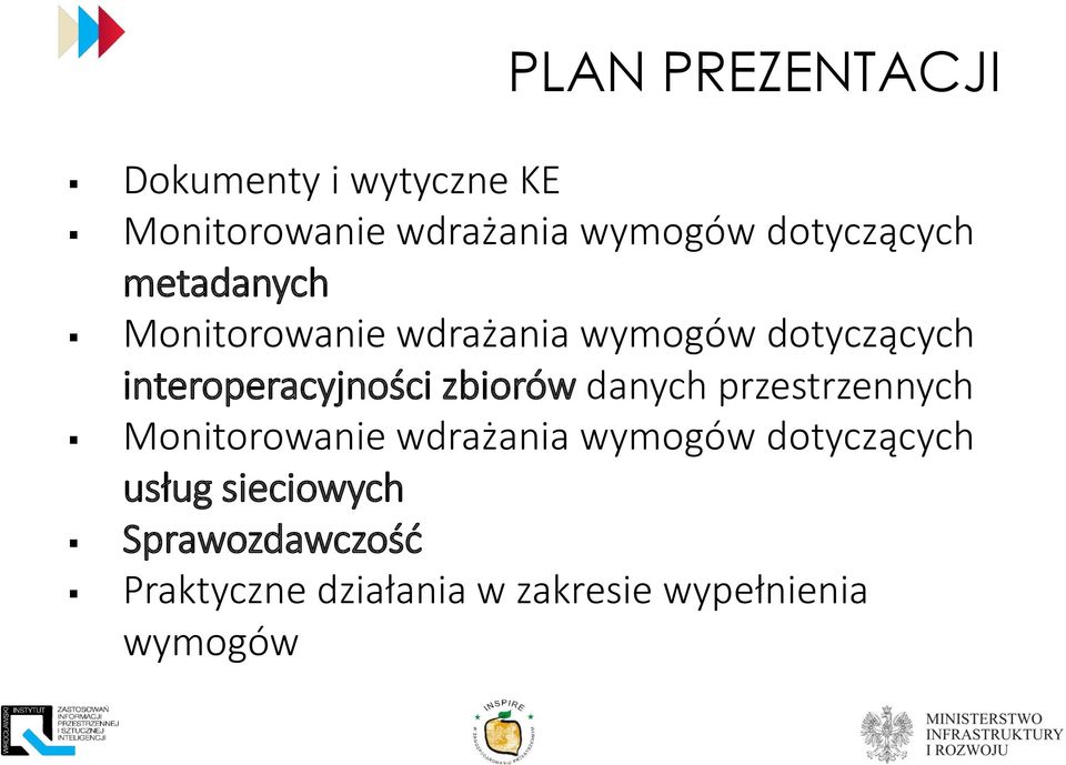 interoperacyjności zbiorów danych przestrzennych Monitorowanie wdrażania