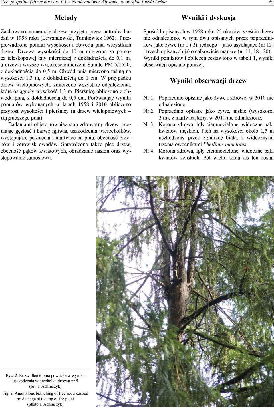Drzewa wysokości do 10 m mierzono za pomocą teleskopowej łaty mierniczej z dokładnością do 0,1 m, a drzewa wyższe wysokościomierzem Suunto PM-5/1520, z dokładnością do 0,5 m.