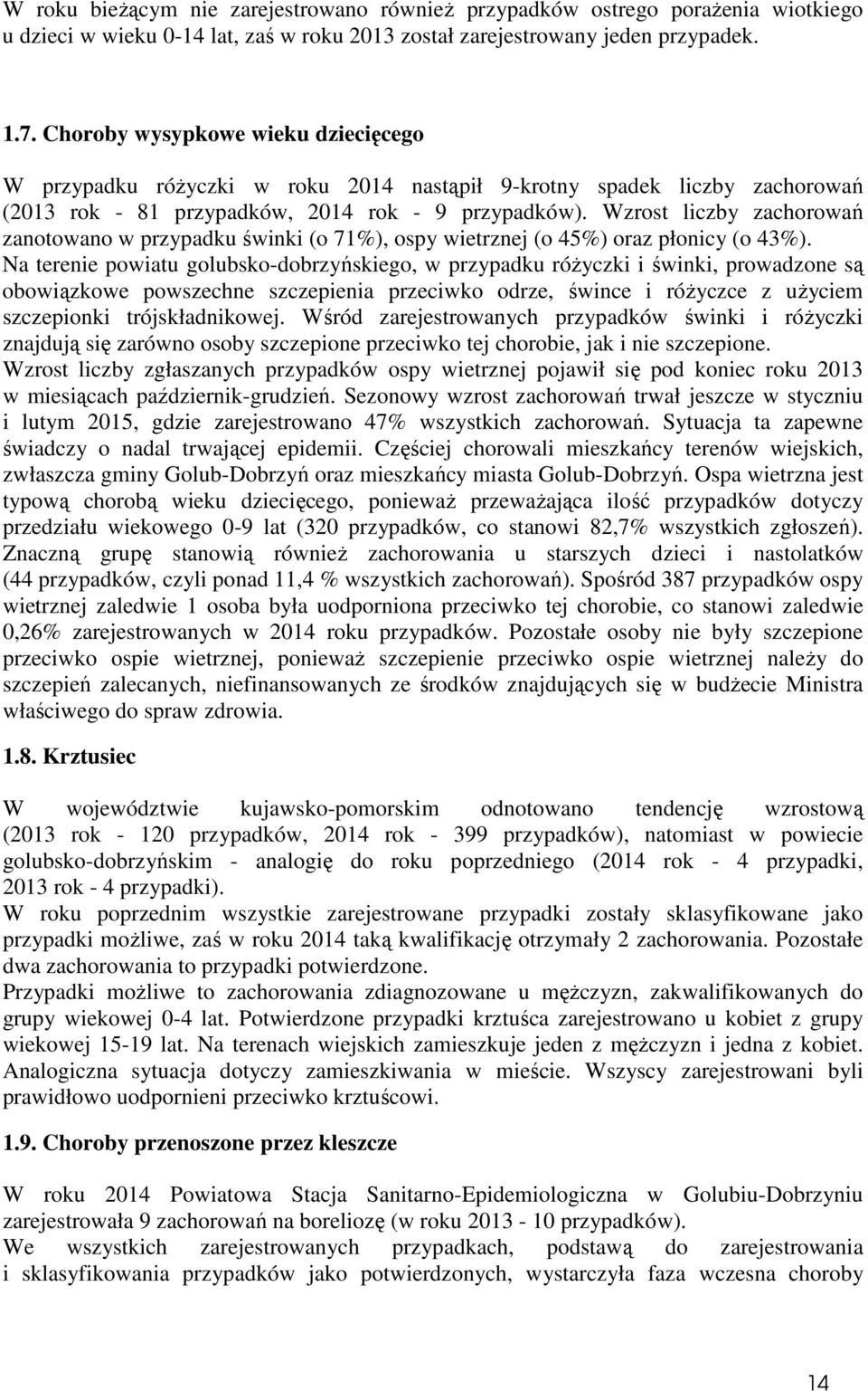 Wzrost liczby zachorowań zanotowano w przypadku świnki (o 71%), ospy wietrznej (o 45%) oraz płonicy (o 43%).