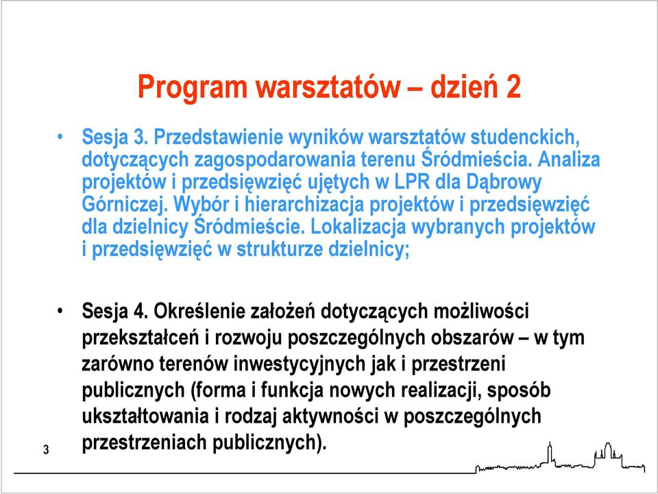 Lokalizacja wybranych projektów i przedsięwzięć w strukturze dzielnicy; 3 Sesja 4.