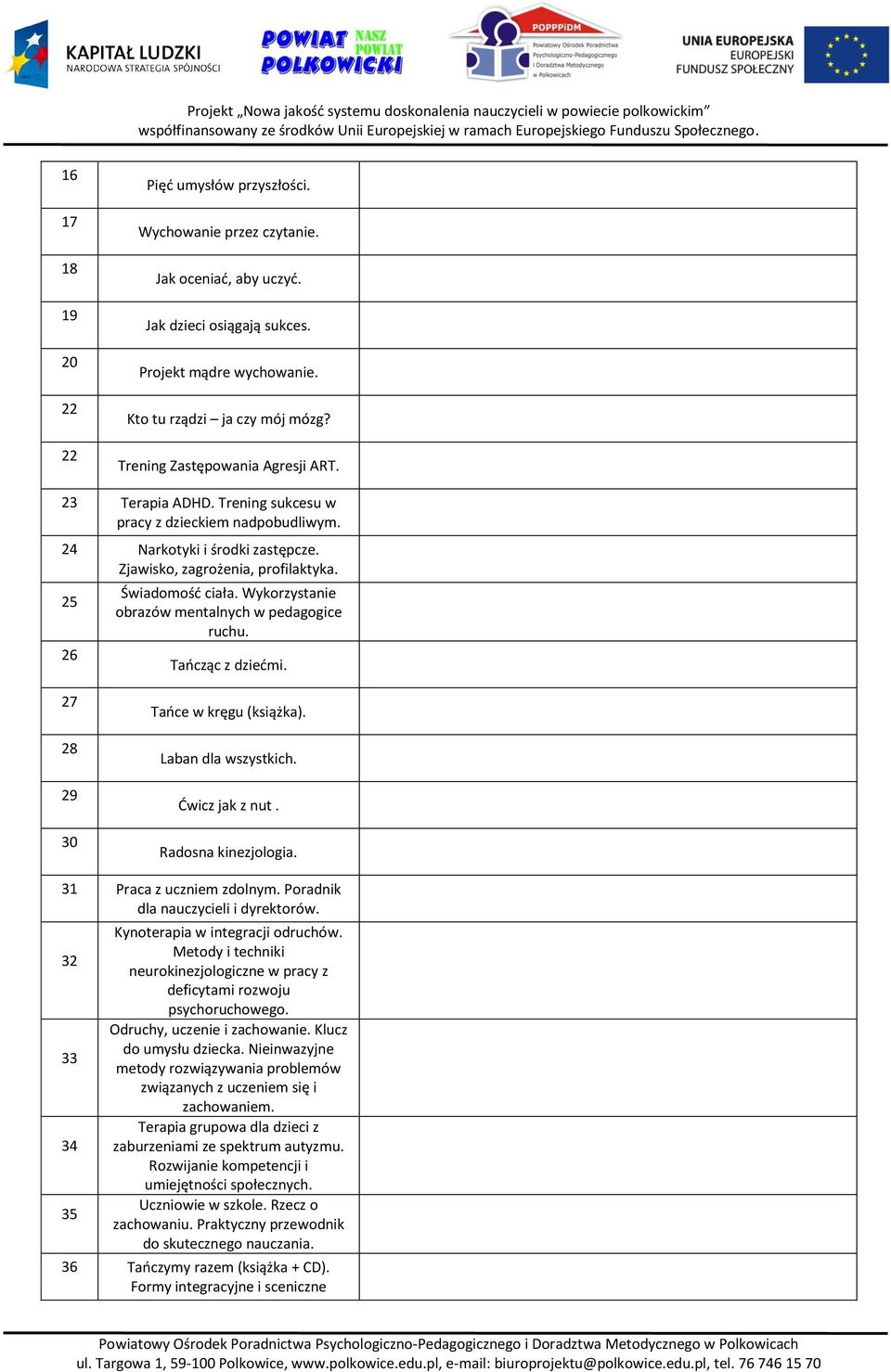 Wykorzystanie obrazów mentalnych w pedagogice ruchu. Tańcząc z dziećmi. 27 28 29 30 Tańce w kręgu (książka). Laban dla wszystkich. Ćwicz jak z nut. Radosna kinezjologia. 3 Praca z uczniem zdolnym.