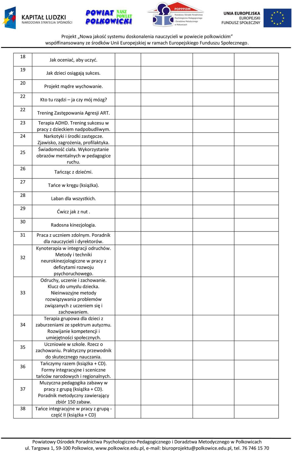 Wykorzystanie 25 obrazów mentalnych w pedagogice ruchu. 26 Tańcząc z dziećmi. 27 28 29 30 Tańce w kręgu (książka). Laban dla wszystkich. Ćwicz jak z nut. Radosna kinezjologia.