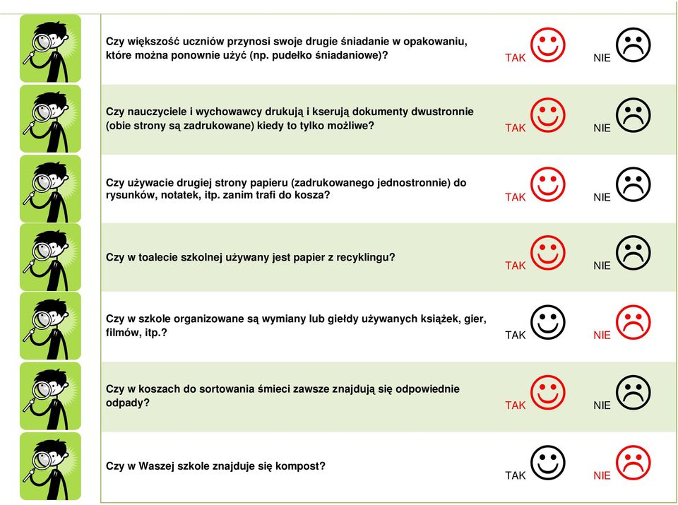 NIE Czy używacie drugiej strony papieru (zadrukowanego jednostronnie) do rysunków, notatek, itp. zanim trafi do kosza?