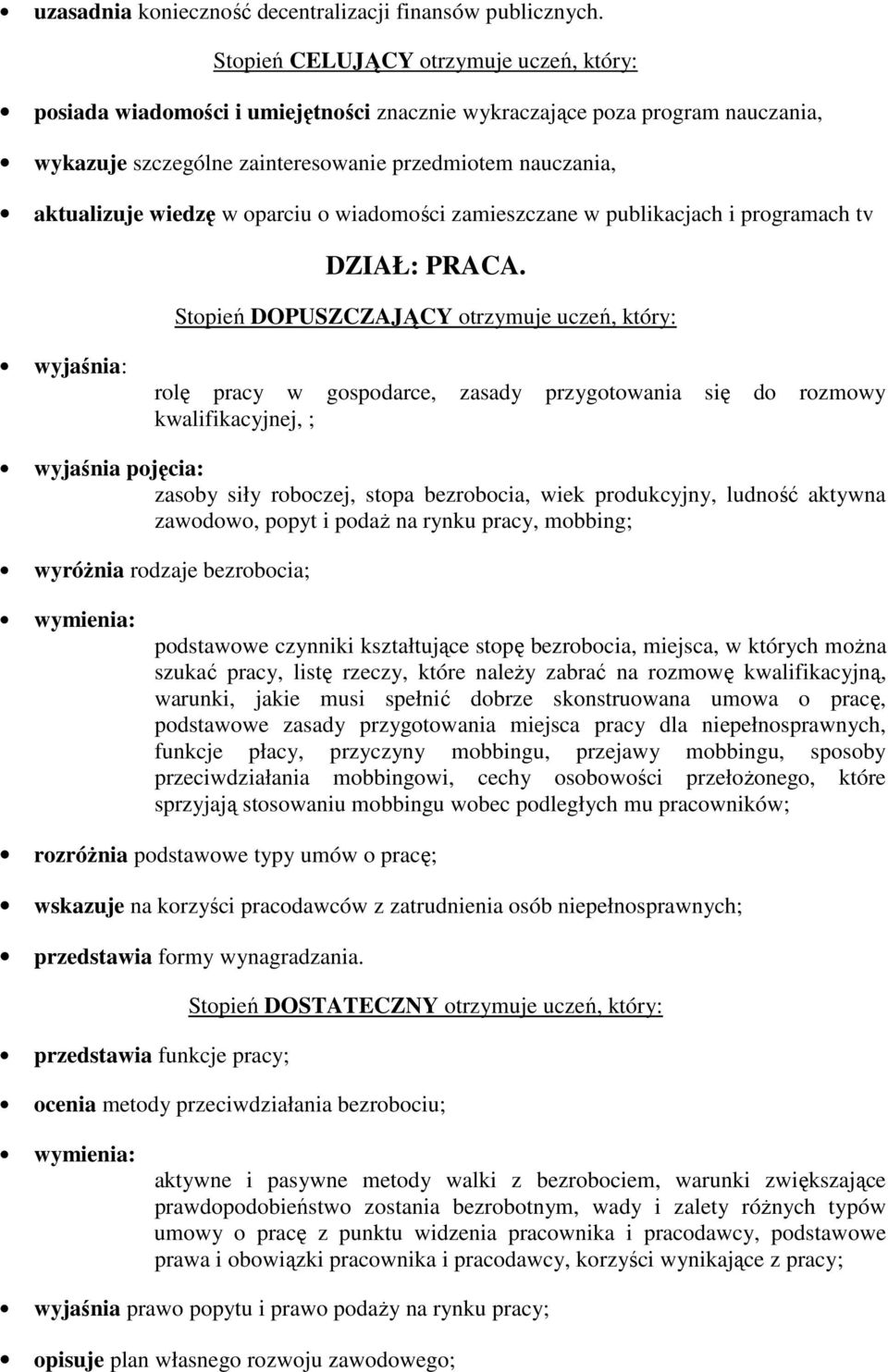 rynku pracy, mobbing; wyróżnia rodzaje bezrobocia; podstawowe czynniki kształtujące stopę bezrobocia, miejsca, w których można szukać pracy, listę rzeczy, które należy zabrać na rozmowę