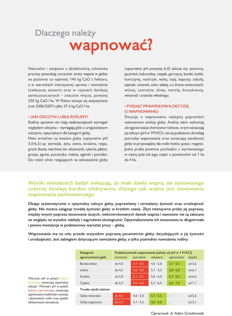 azotem) oraz w rejonach bardziej zanieczyszczonych znacznie więcej, powyżej 250 kg CaO / ha. W Polsce stosuje się statystycznie (rok 2006/2007) tylko 37,4 kg CaO / ha. JAKI ODCZYN LUBIĄ ROŚLINY?