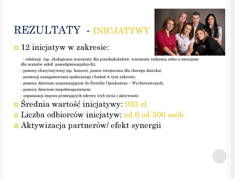 koncert, pomoc świąteczna dla chorego dziecka) - promocji zaangażowania społecznego i badań w tym zakresie; - pomocy dzieciom uczęszczającym do