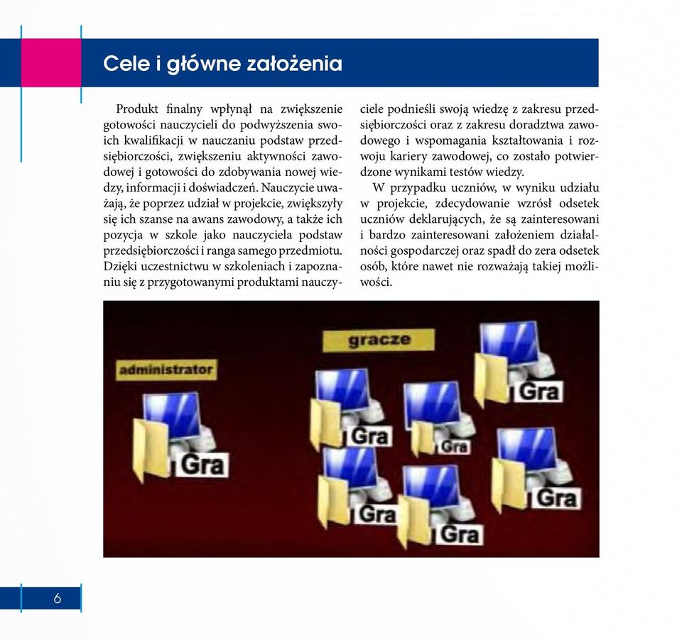Nauczycie uważają, że poprzez udział w projekcie, zwiększyły się ich szanse na awans zawodowy, a także ich pozycja w szkole jako nauczyciela podstaw przedsiębiorczości i ranga samego przedmiotu.