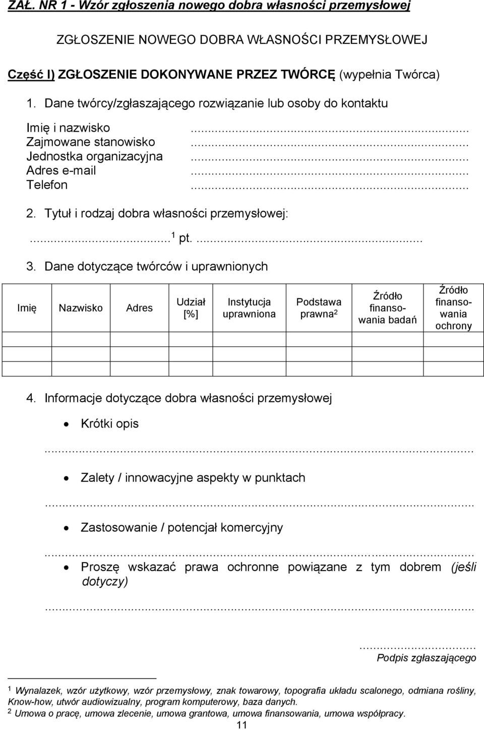 Tytuł i rodzaj dobra własności przemysłowej:... 1 pt.... 3.