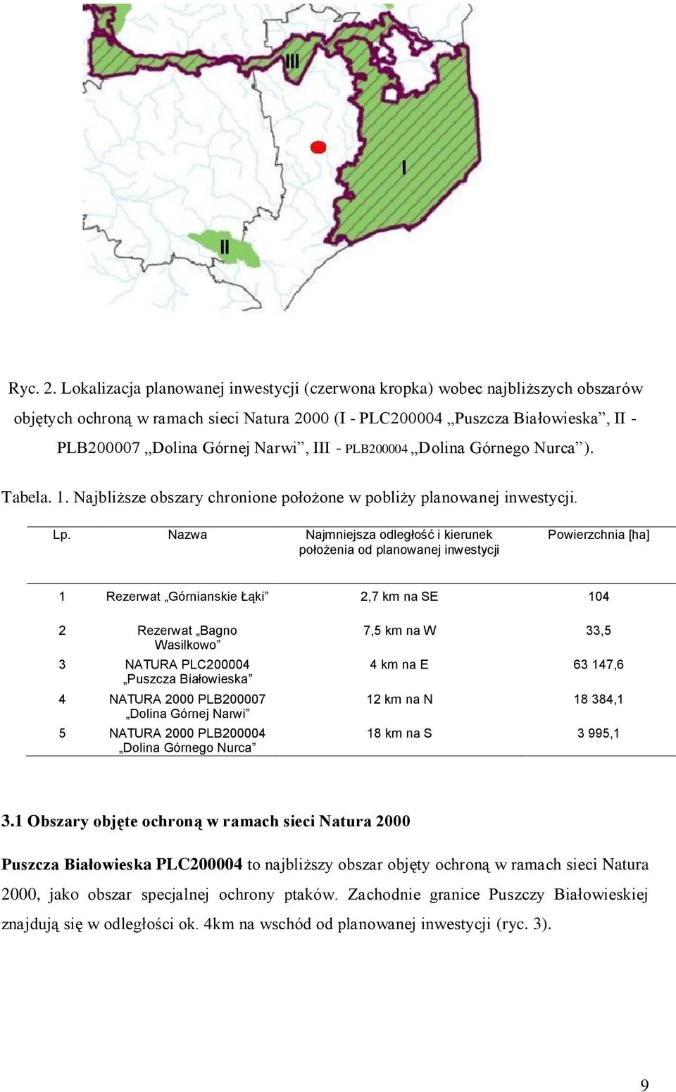 - PLB200004 Dolina Górnego Nurca ). Tabela. 1. Najbliższe obszary chronione położone w pobliży planowanej inwestycji. Lp.