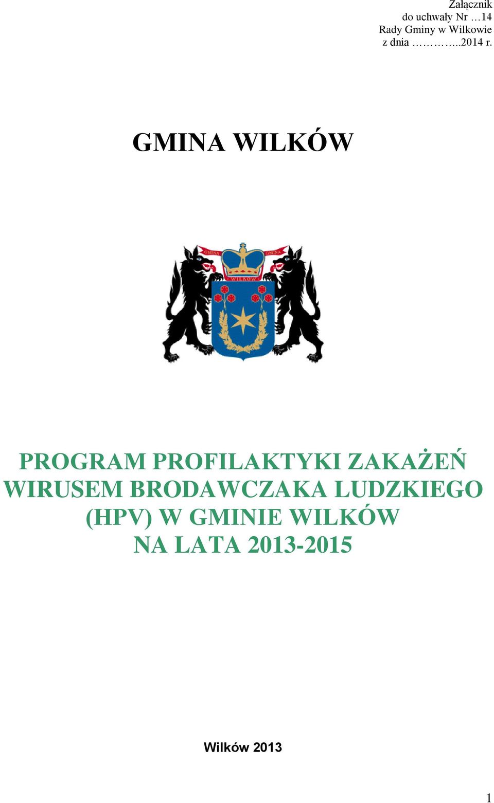 GMINA WILKÓW PROGRAM PROFILAKTYKI ZAKAŻEŃ