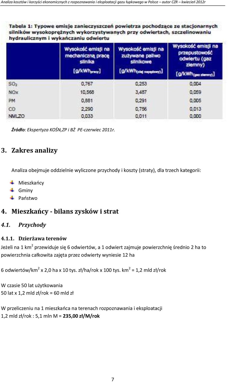 1. Przychody 4.1.1. Dzierżawa terenów Jeżeli na 1 km 2 przewiduje się 6 odwiertów, a 1 odwiert zajmuje powierzchnię średnio 2 ha to powierzchnia całkowita zajęta przez