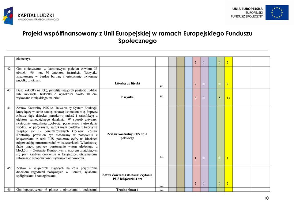 Zestaw Kontrolny PUS to Uniwersalny System Edukacji, który łączy w sobie naukę, zabawę i samokontrolę. Poprzez zabawę daje dziecku prawdziwą radość i satysfakcję z efektów samodzielnego działania.