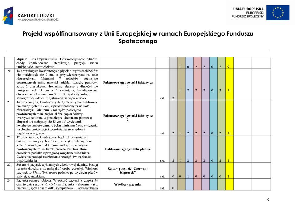 materiał miękki, twardy, puszysty, zbity. 2 prostokątne, drewniane plansze o długości nie mniejszej niż 43 cm z 5 wyciętymi, kwadratowymi otworami o boku minimum 7 cm.