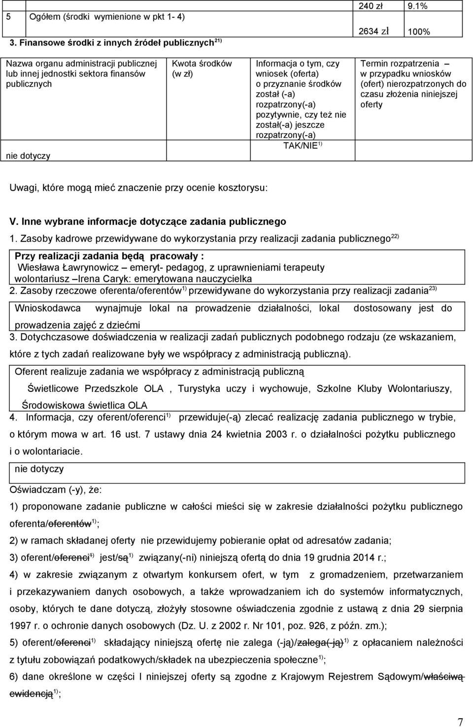 został (-a) rozpatrzony(-a) pozytywnie, czy też nie został(-a) jeszcze rozpatrzony(-a) TAK/NIE 1) Termin rozpatrzenia w przypadku wniosków (ofert) nierozpatrzonych do czasu złożenia niniejszej oferty