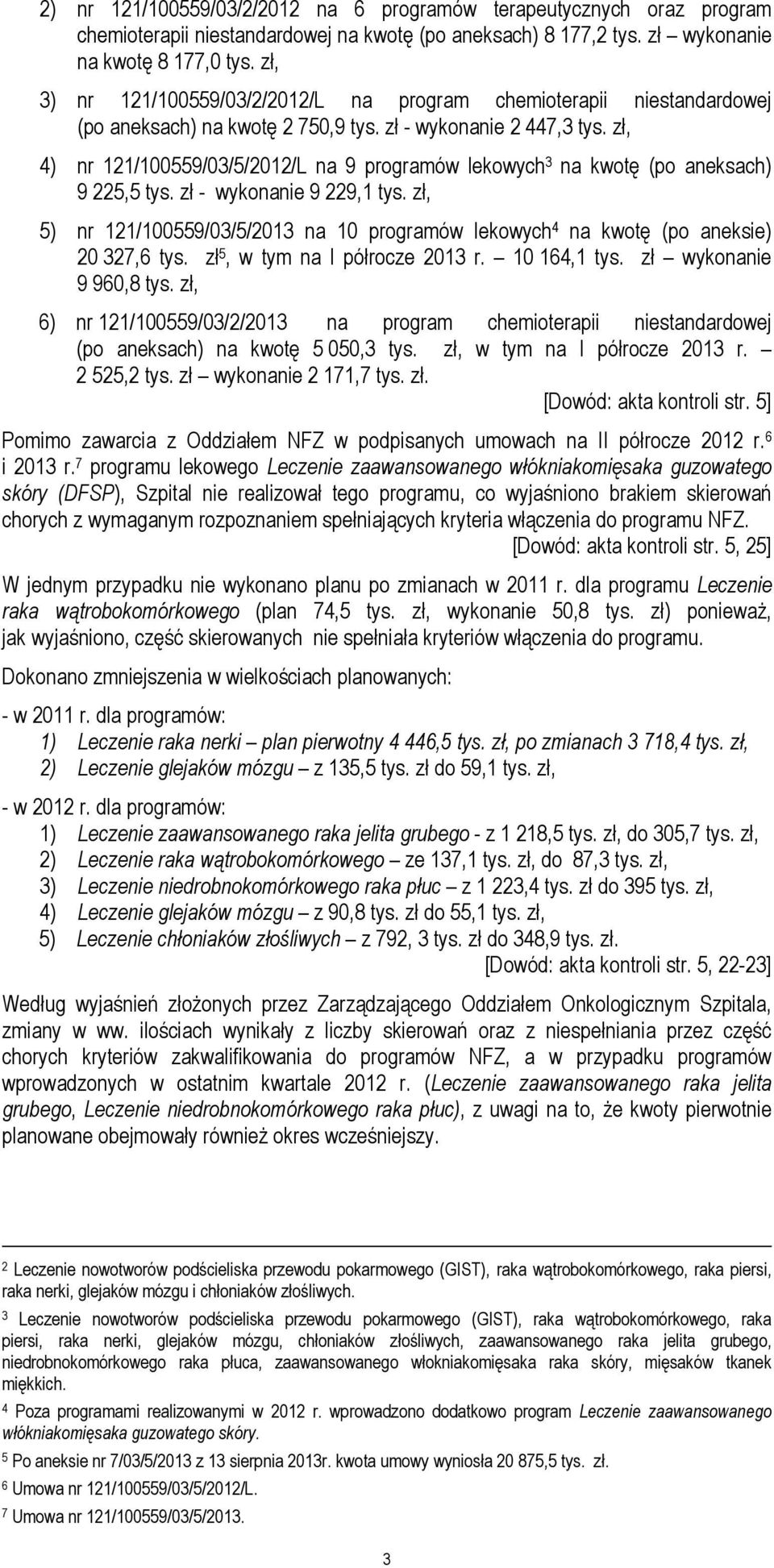 zł, 4) nr 121/100559/03/5/2012/L na 9 programów lekowych 3 na kwotę (po aneksach) 9 225,5 tys. zł - wykonanie 9 229,1 tys.