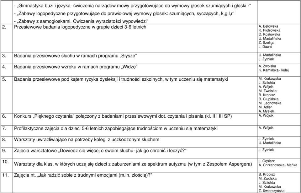 Badania przesiewowe słuchu w ramach programu Słyszę J. Żytniak 4. Badania przesiewowe wzroku w ramach programu Widzę A. Zwolska K. Kamińska- Kulej 5.