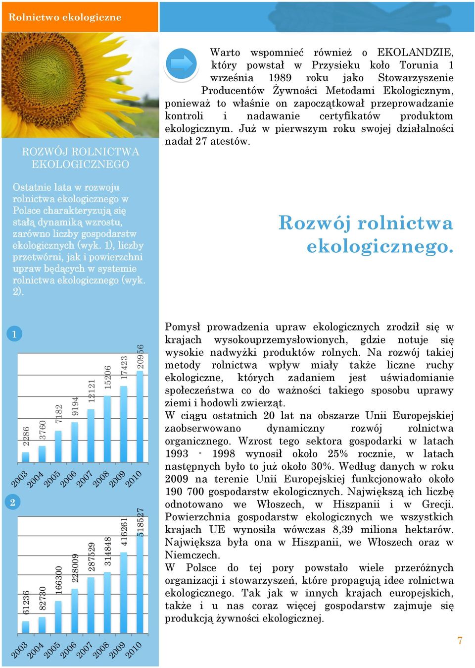 Warto wspomnieć również o EKOLANDZIE, który powstał w Przysieku koło Torunia 1 września 1989 roku jako Stowarzyszenie Producentów Żywności Metodami Ekologicznym, ponieważ to właśnie on zapoczątkował