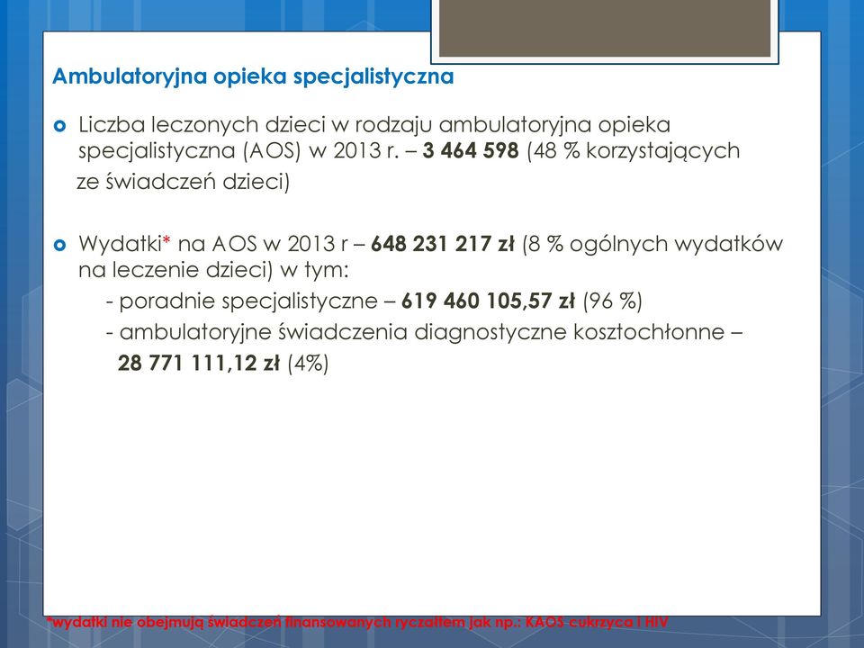 3 464 598 (48 % korzystających ze świadczeń dzieci) Wydatki* na AOS w 2013 r 648 231 217 zł (8 % ogólnych wydatków na